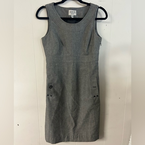 ESPRIT 90s/2000s Wool Tweed Pencil Midi Shift Dress Size 4 Career Grey Pockets - Picture 1 of 8